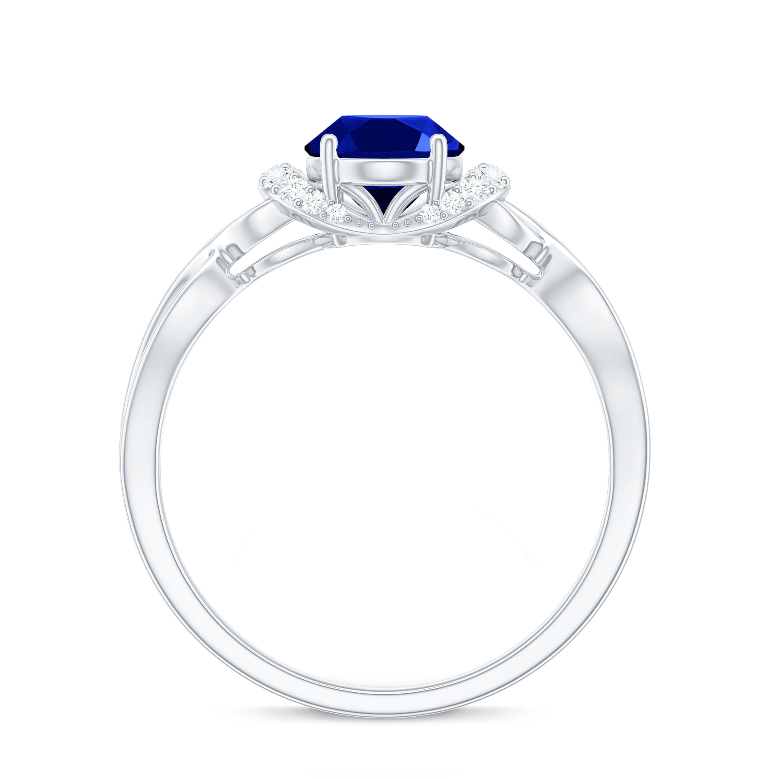 Certified 1.5 Carat Lab Grown Blue Sapphire Diamond Oval Engagement Ring with Crossover Shank