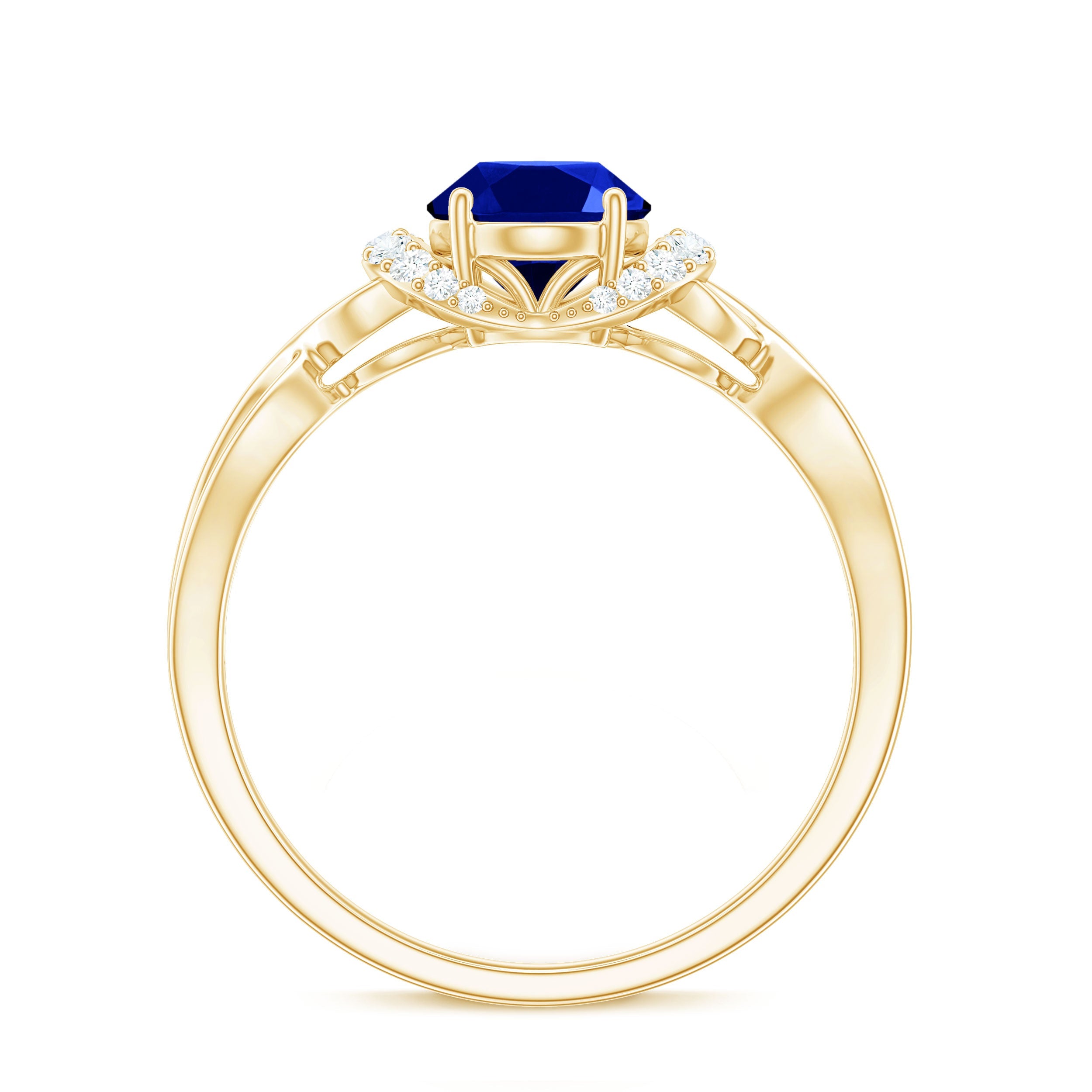Certified 1.5 Carat Lab Grown Blue Sapphire Diamond Oval Engagement Ring with Crossover Shank