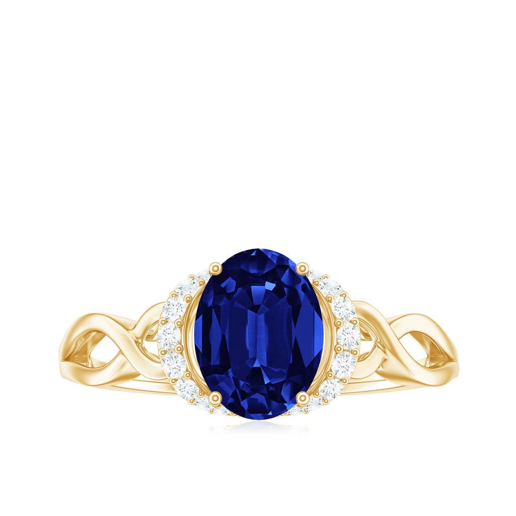 Certified 1.5 Carat Lab Grown Blue Sapphire Diamond Oval Engagement Ring with Crossover Shank