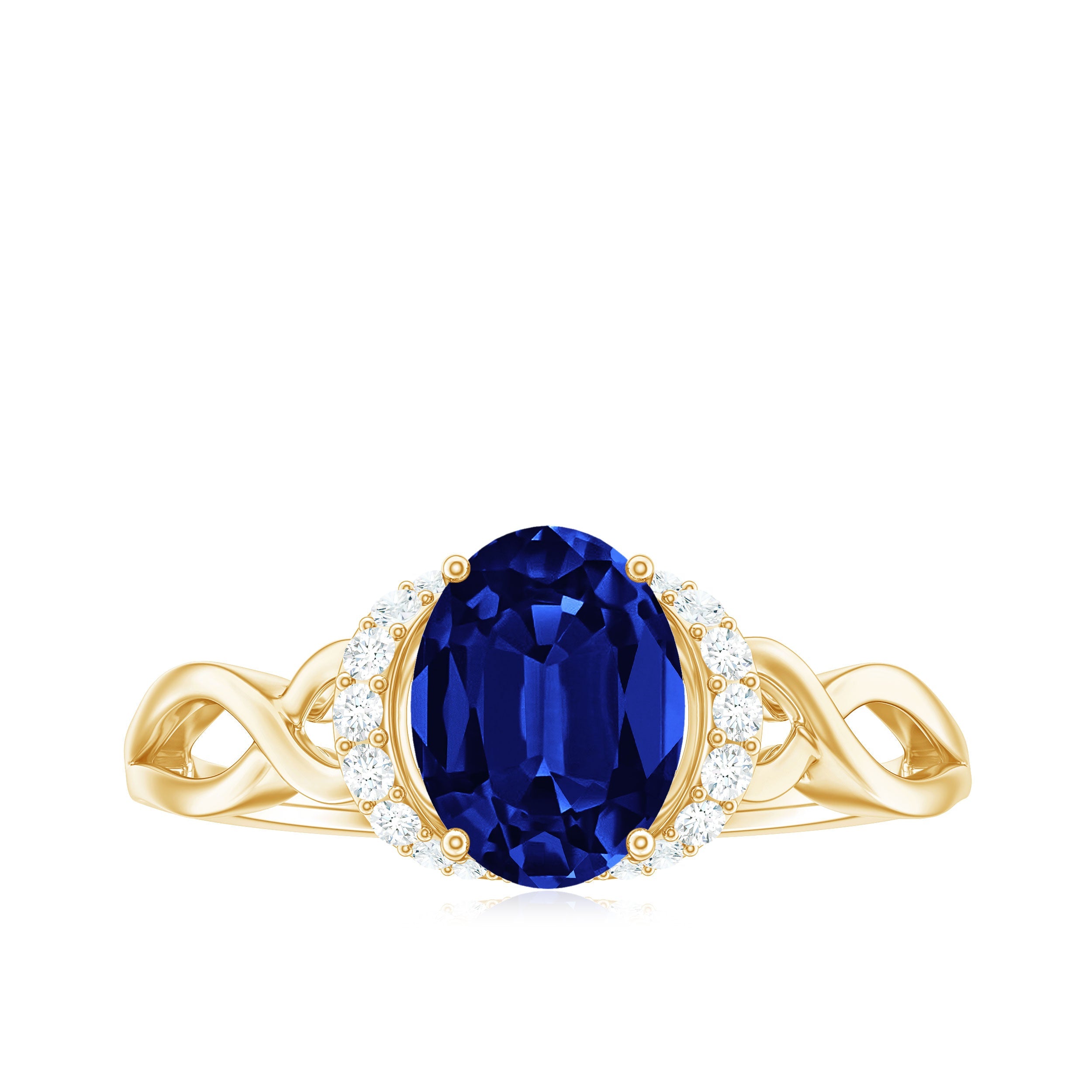 Certified 1.5 Carat Lab Grown Blue Sapphire Diamond Oval Engagement Ring with Crossover Shank