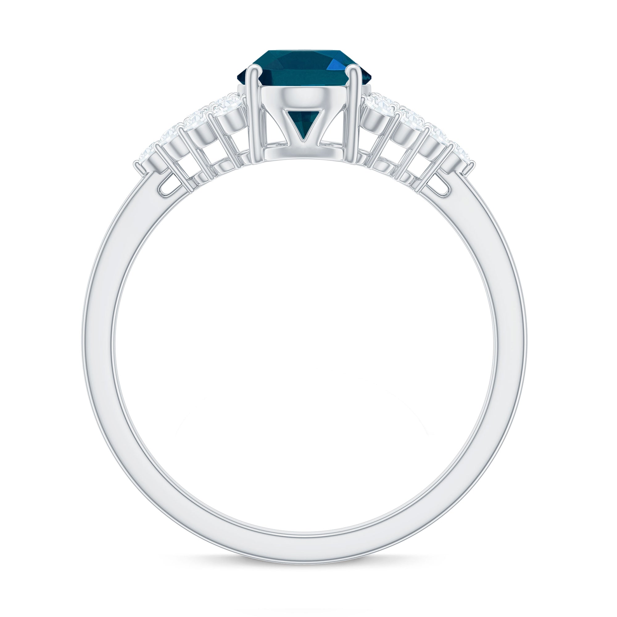 6X8mm Oval Cut London Blue Topaz Classic Engagement Ring with Diamond