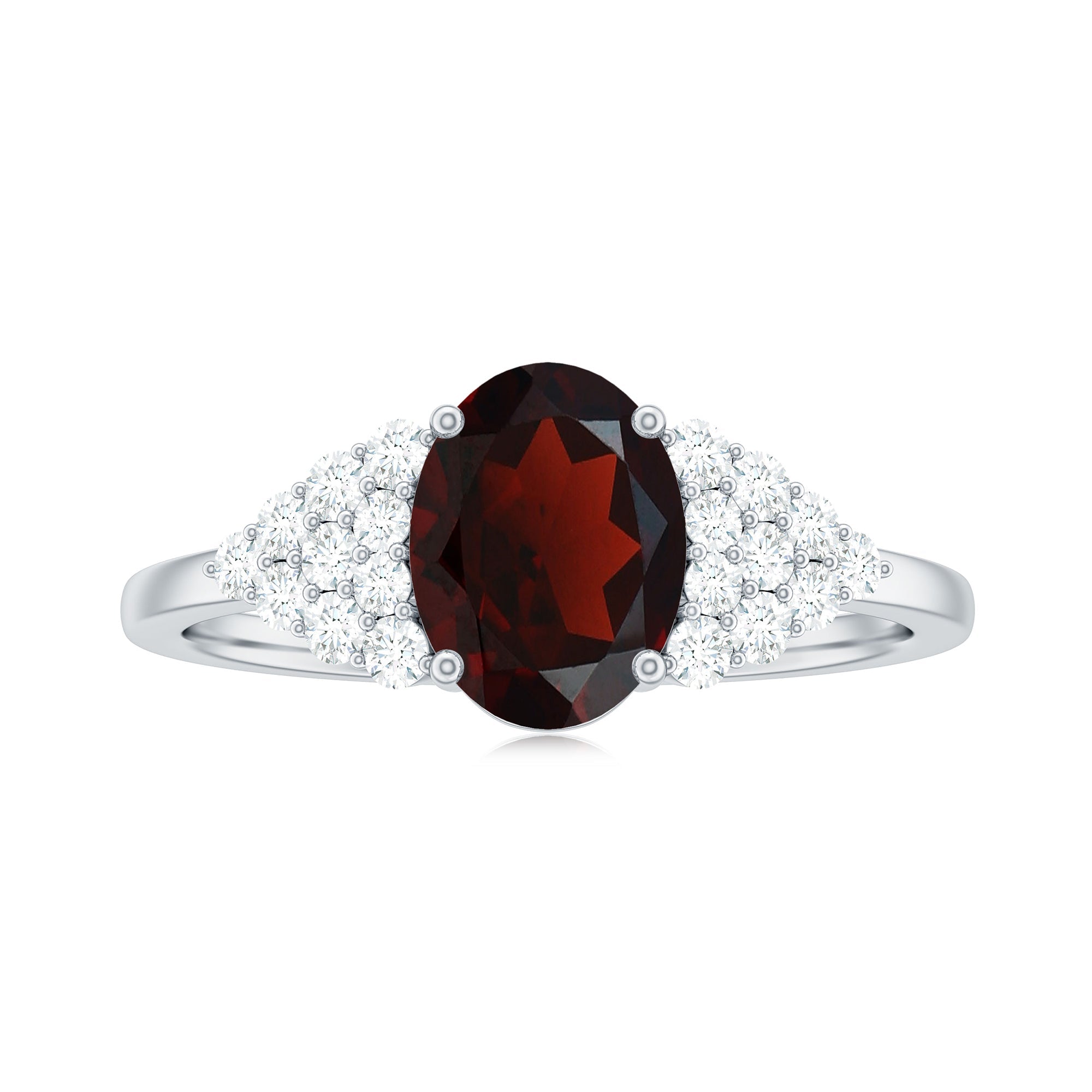 Certified Real 6X8mm Garnet Oval Engagement Ring with Diamond