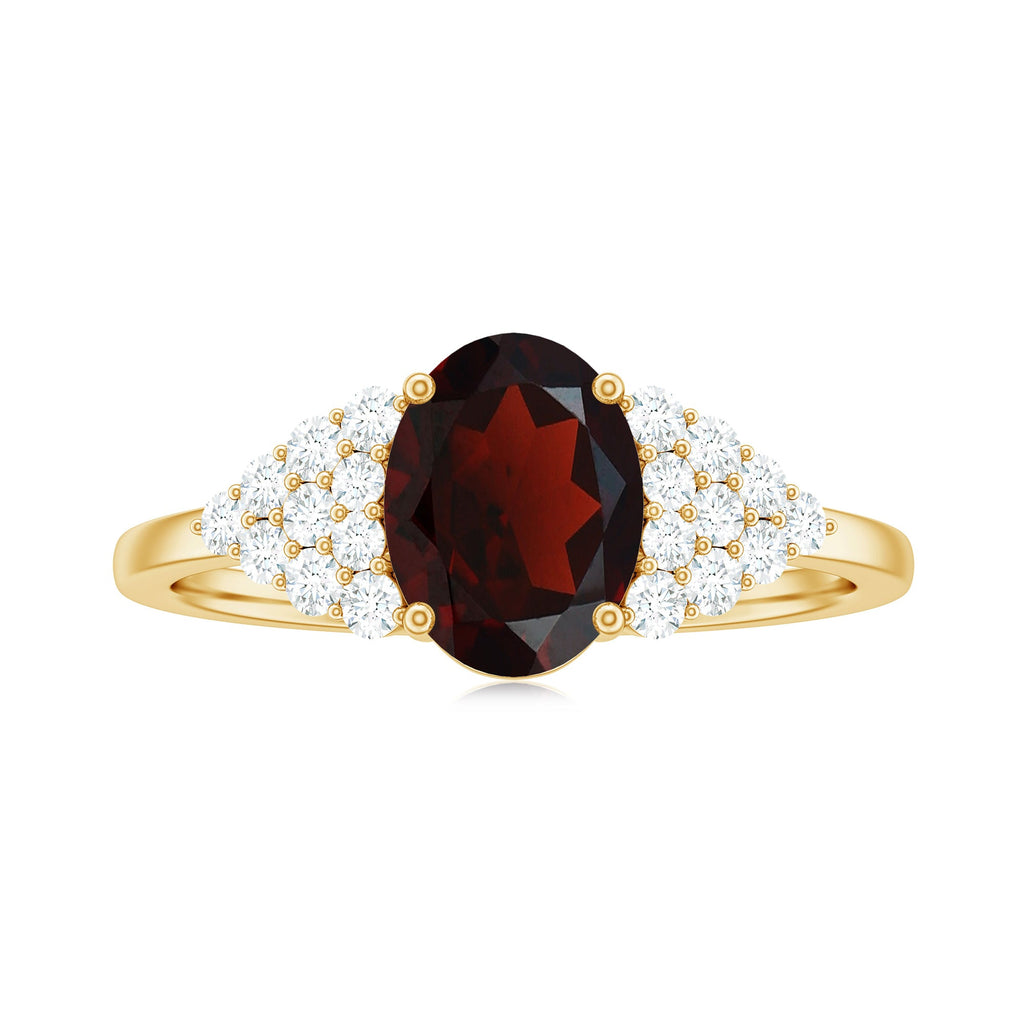 Certified Real 6X8mm Garnet Oval Engagement Ring with Diamond