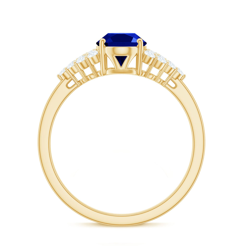 Certified 1.5 Carat Lab Grown Blue Sapphire Oval Engagement Ring with Diamond Side Stones