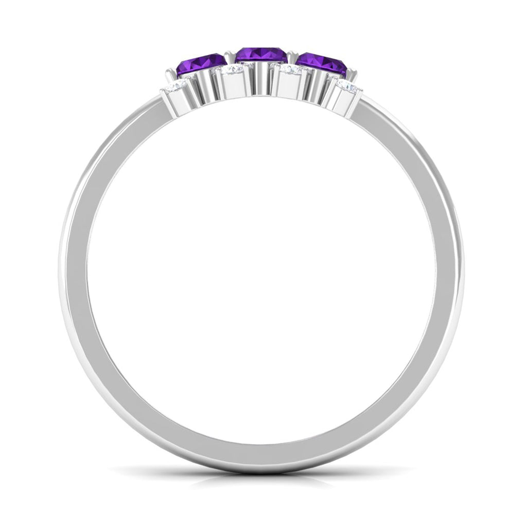 Natural Oval Amethyst 3 Stone Promise Ring with Diamond