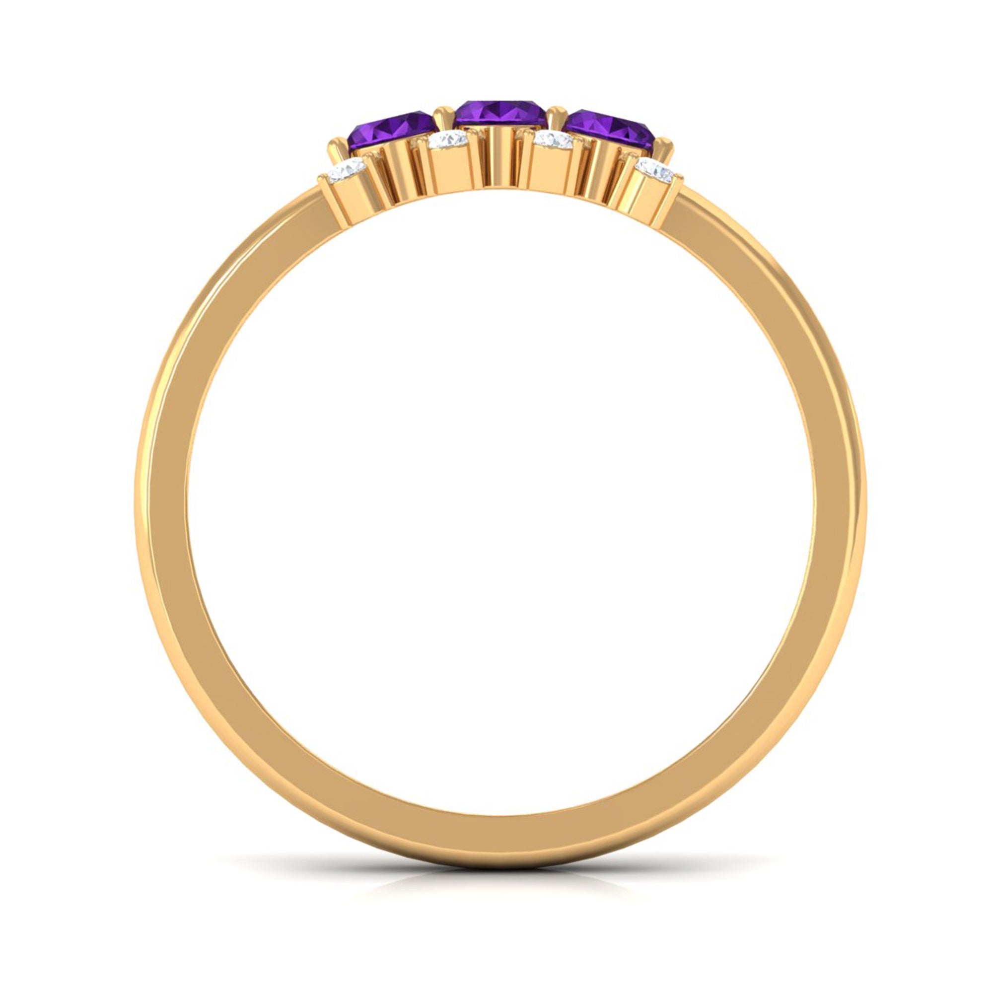Natural Oval Amethyst 3 Stone Promise Ring with Diamond