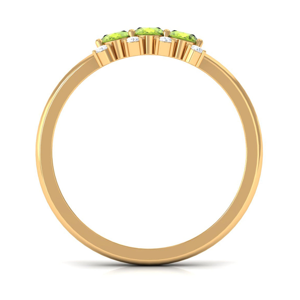 3/4 CT Oval Cut Peridot Three Stone Ring with Diamond Stones