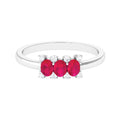Oval Ruby Three Stone Promise Ring with Diamond