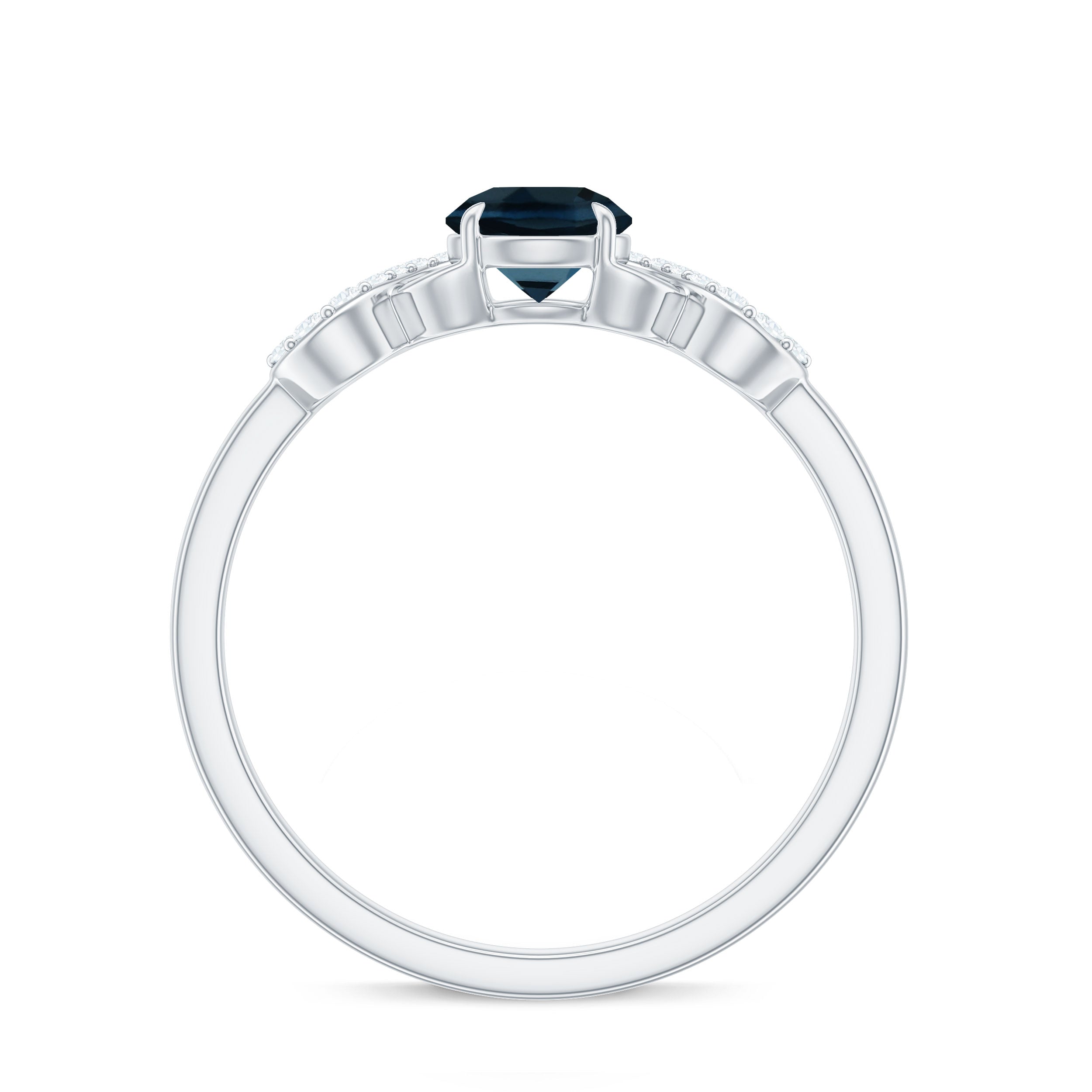 5mm Round London Blue Topaz Engagement Ring with Criss Cross Diamond