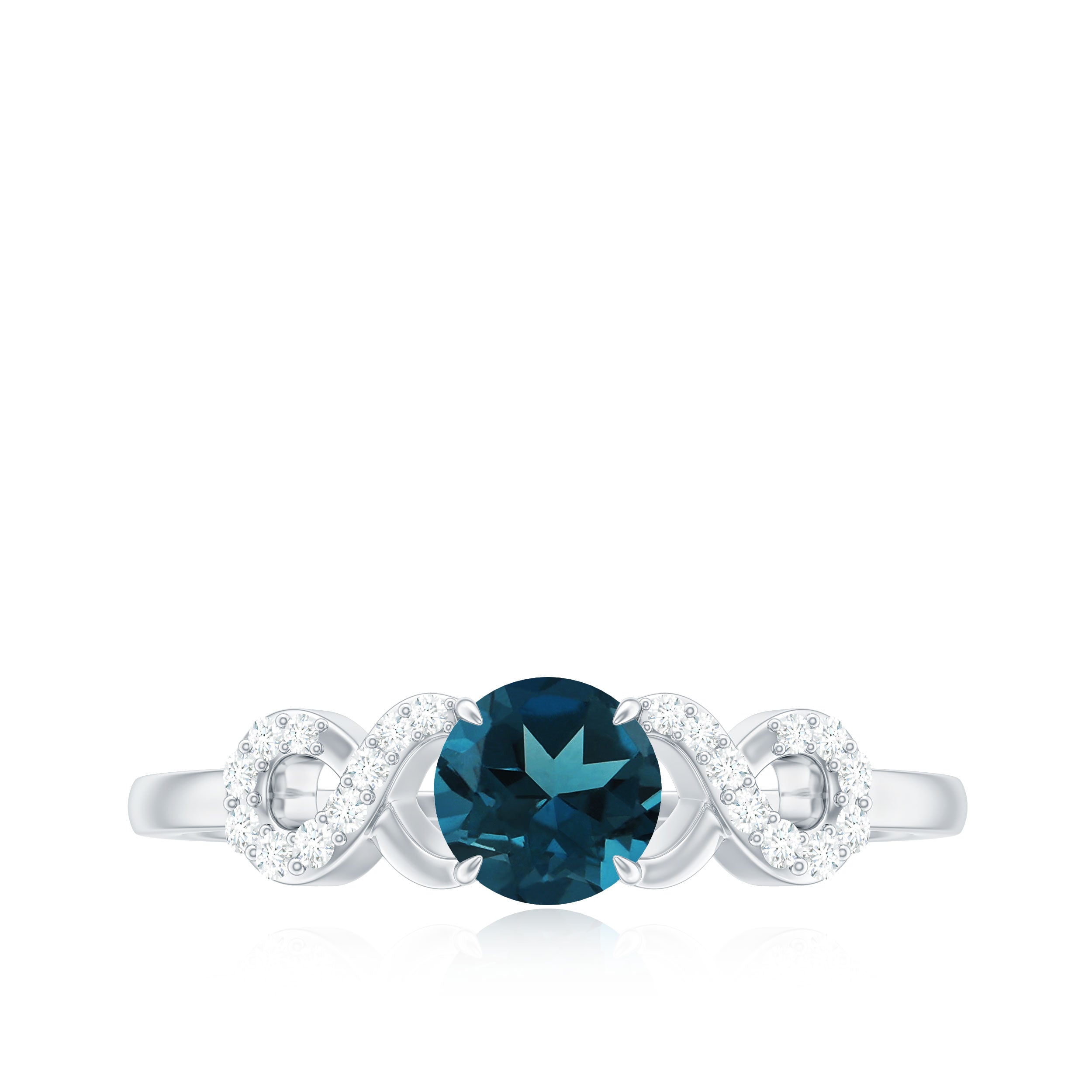 5mm Round London Blue Topaz Engagement Ring with Criss Cross Diamond