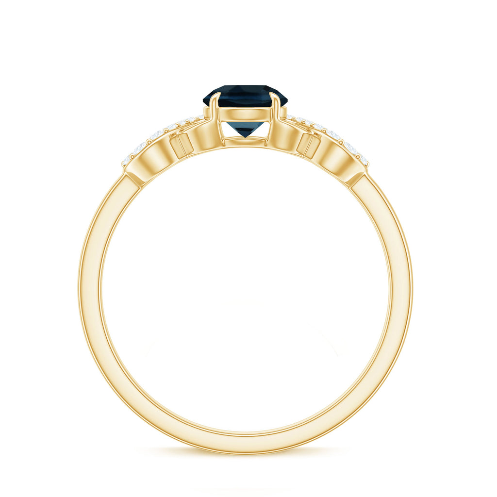 5mm Round London Blue Topaz Engagement Ring with Criss Cross Diamond