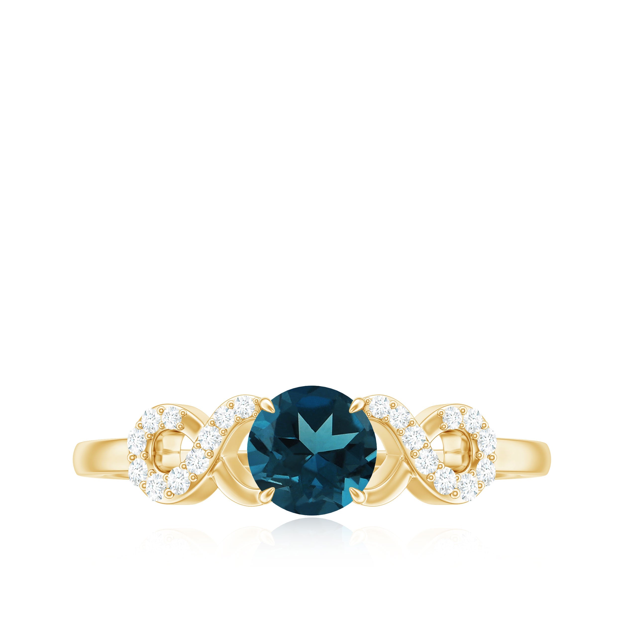 5mm Round London Blue Topaz Engagement Ring with Criss Cross Diamond