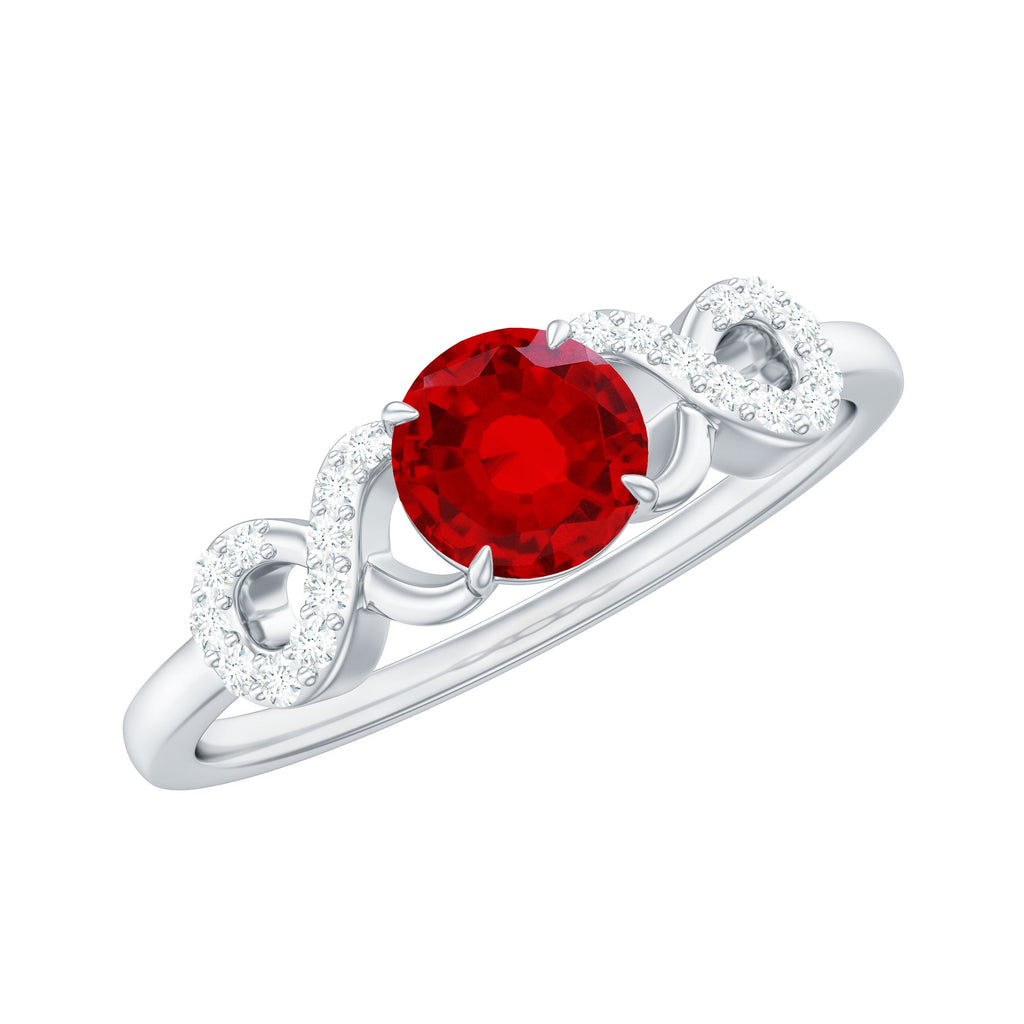 Certified 0.6 Carat Lab Grown Ruby Promise Ring with Diamond Infinity Knot