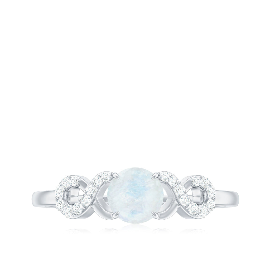 3/4 CT Natural Moonstone Solitaire Ring with Criss Cross Diamond