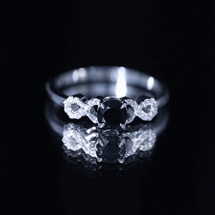 1/2 CT Black Onyx and Diamond Criss Cross Engagement Ring