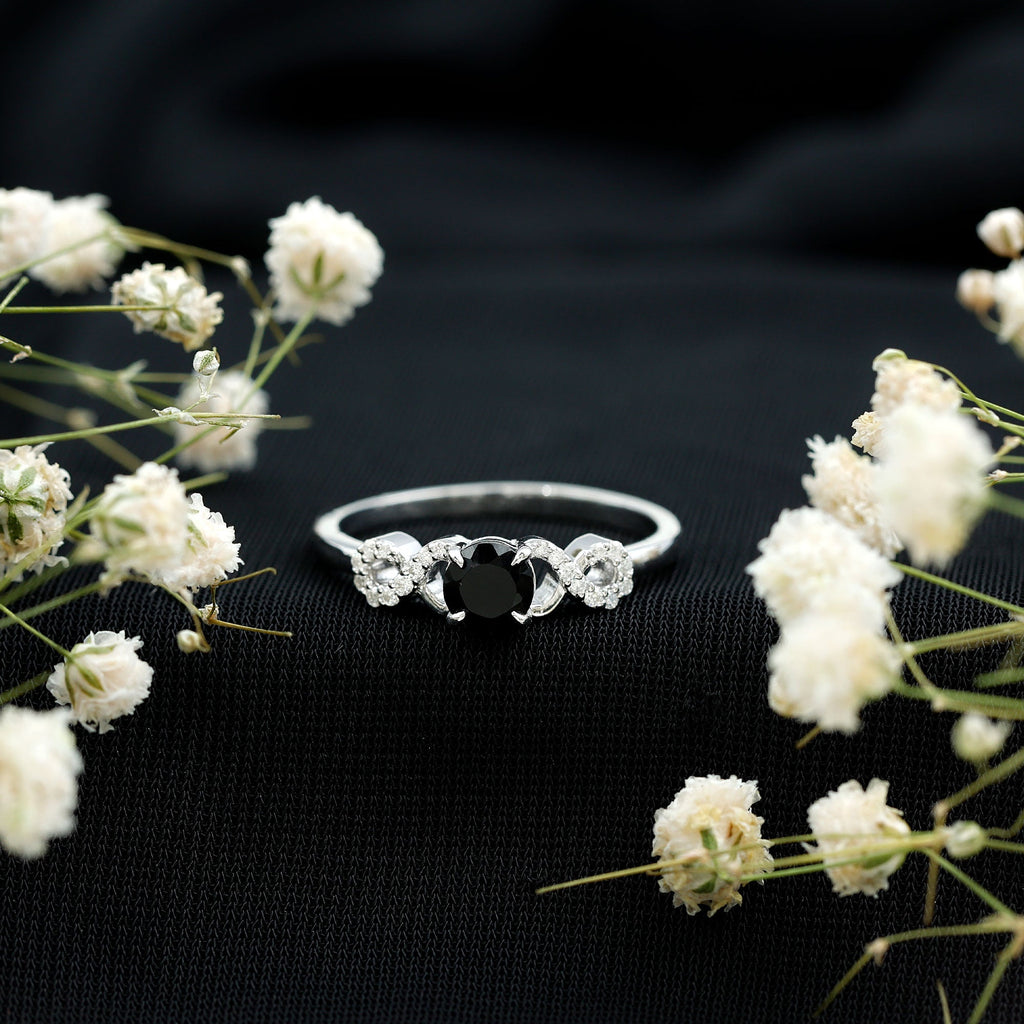 1/2 CT Black Onyx and Diamond Criss Cross Engagement Ring