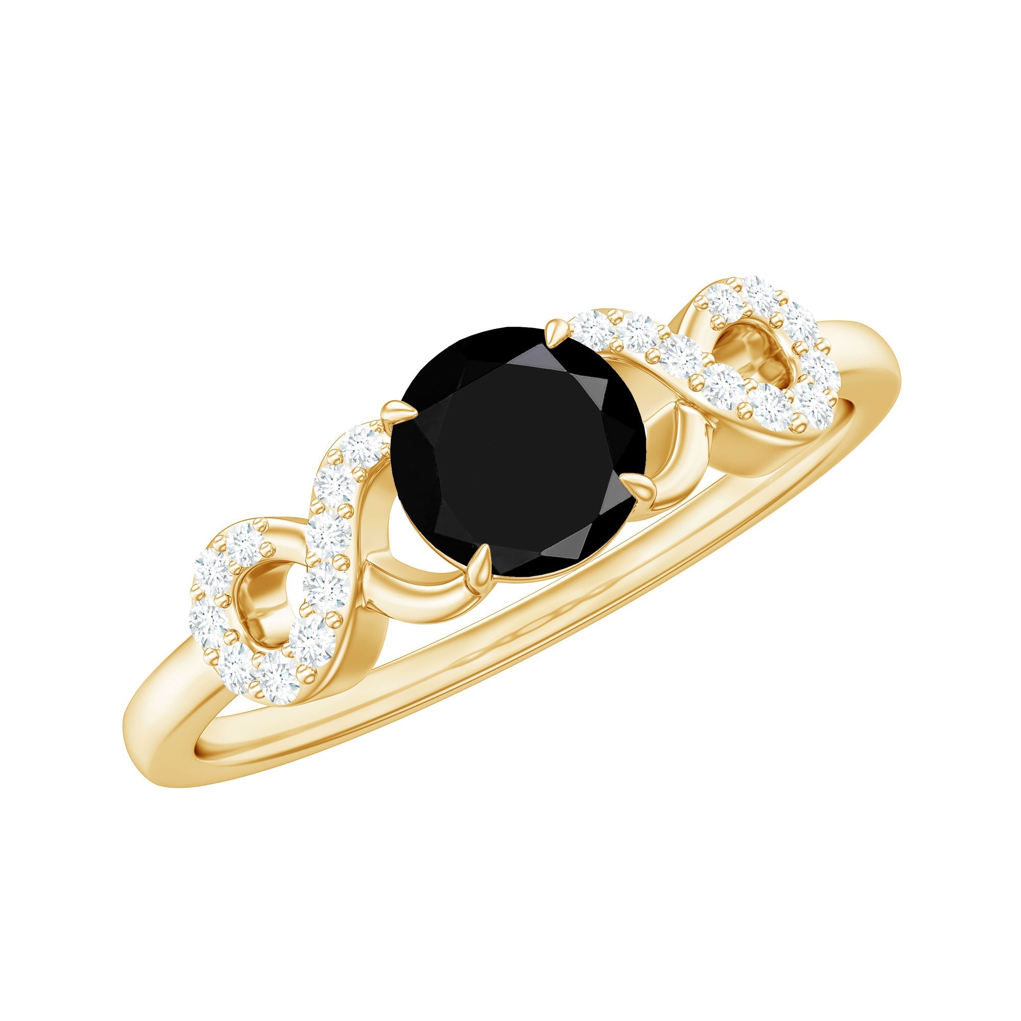 1/2 CT Black Onyx and Diamond Criss Cross Engagement Ring