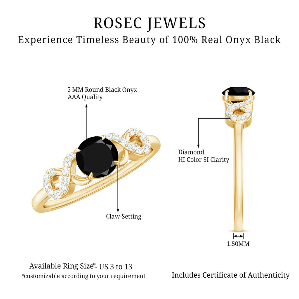 1/2 CT Black Onyx and Diamond Criss Cross Engagement Ring