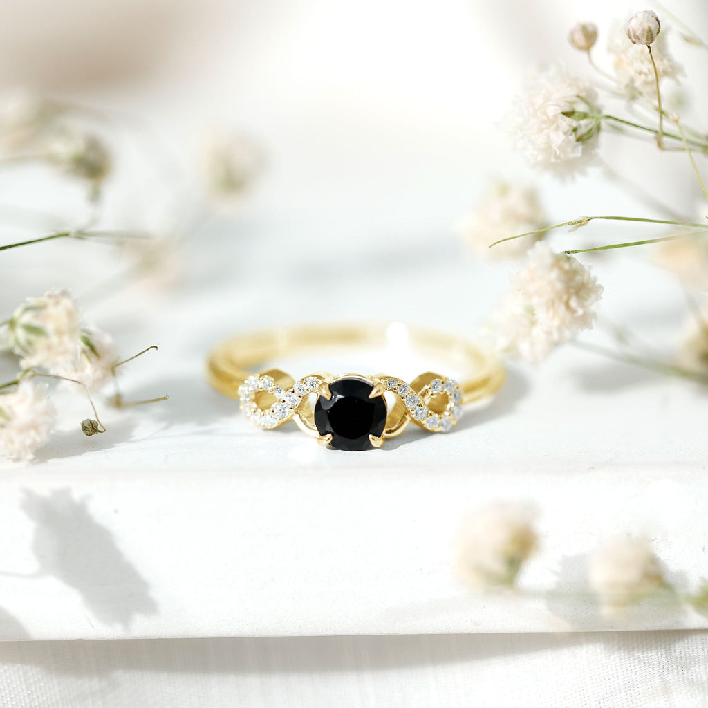 1/2 CT Black Onyx and Diamond Criss Cross Engagement Ring