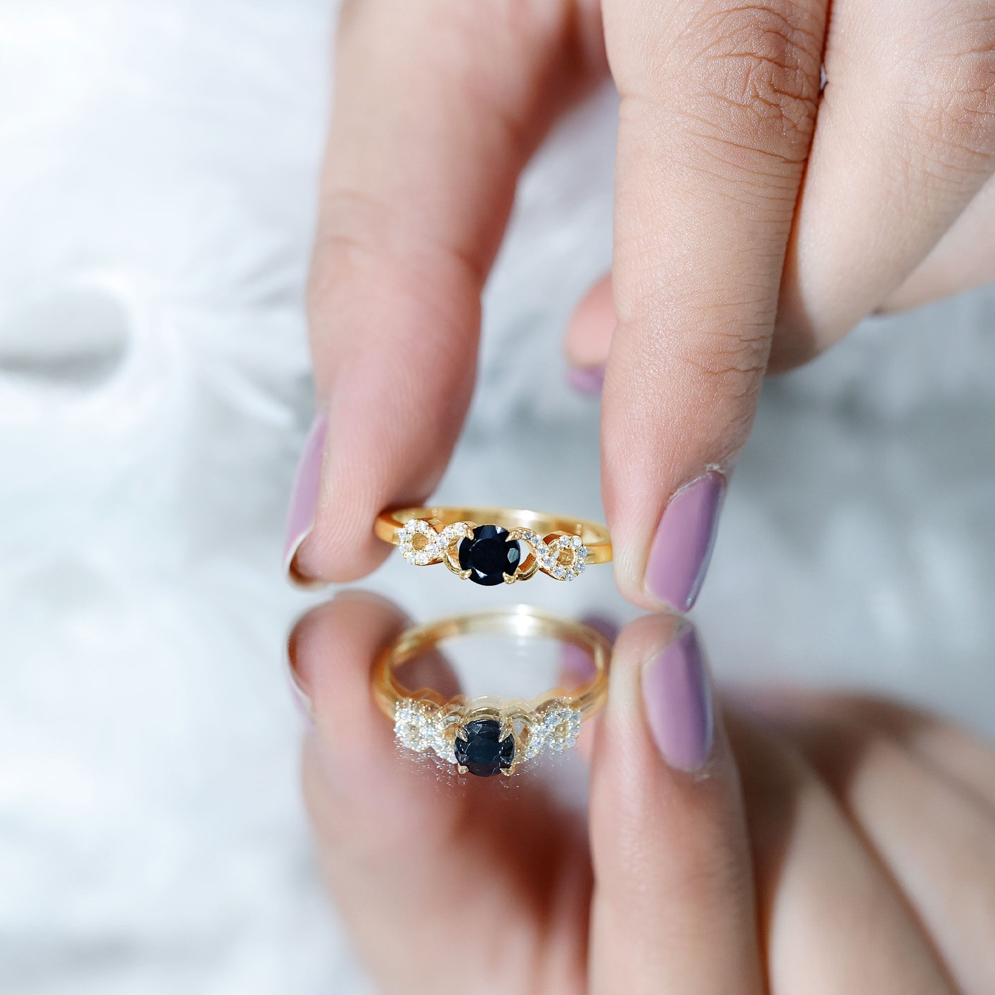 1/2 CT Black Onyx and Diamond Criss Cross Engagement Ring