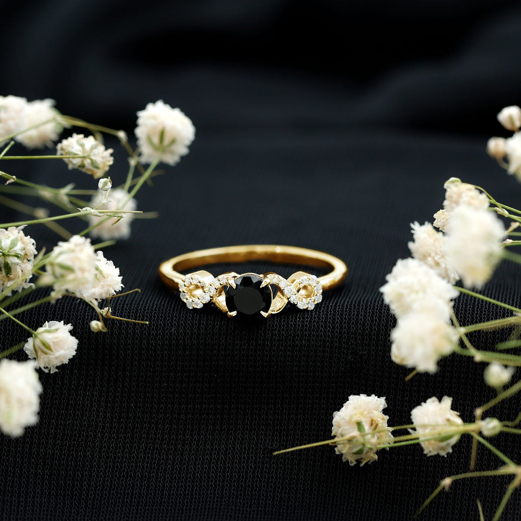 1/2 CT Black Onyx and Diamond Criss Cross Engagement Ring