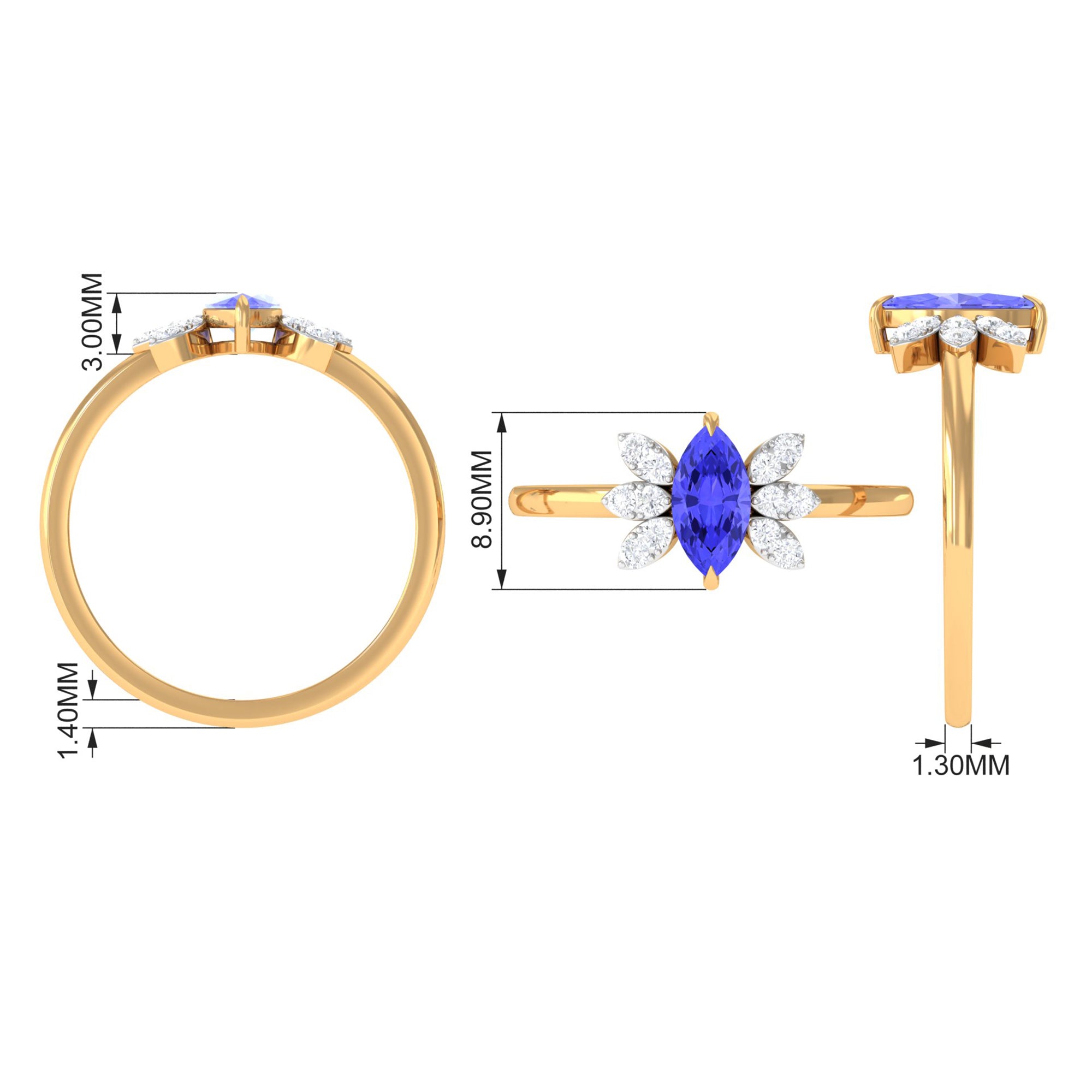 1 CT Marquise Cut Tanzanite and Diamond Promise Ring