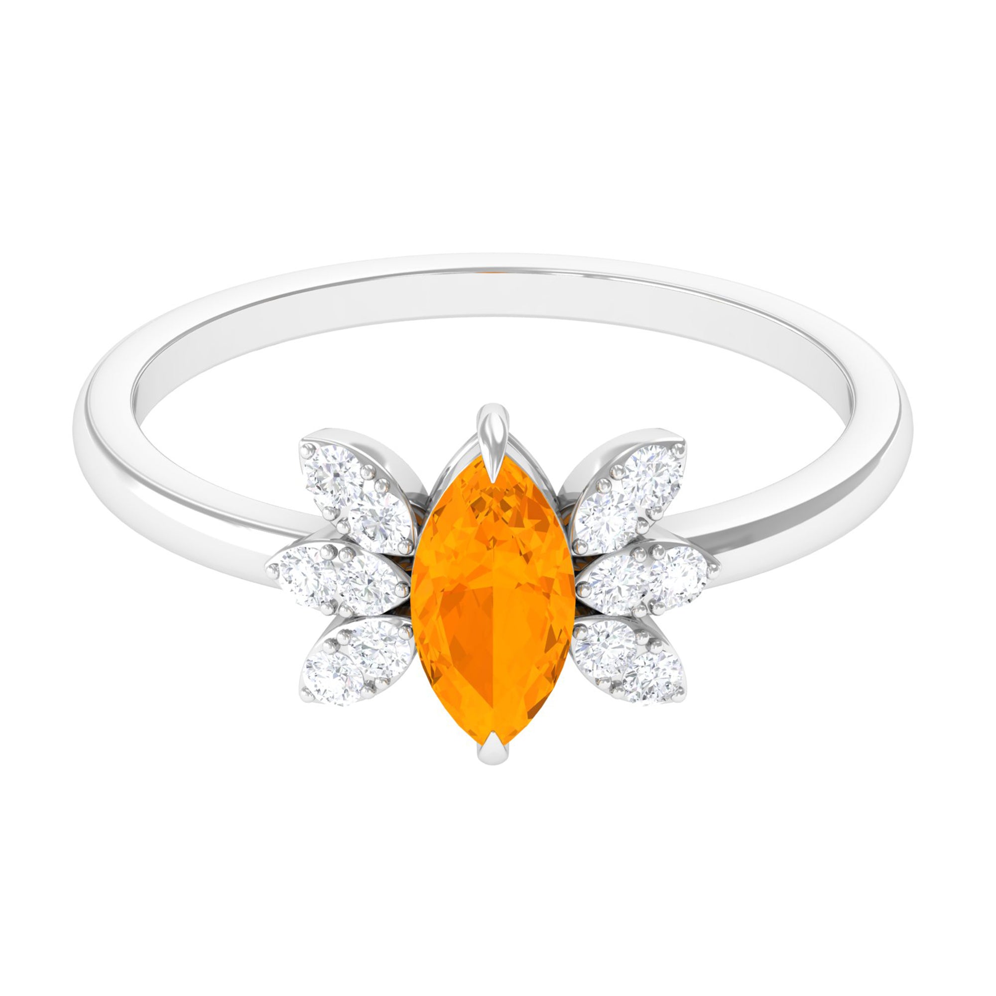3/4 Ct Marquise Fire Opal and Diamond Engagement Ring