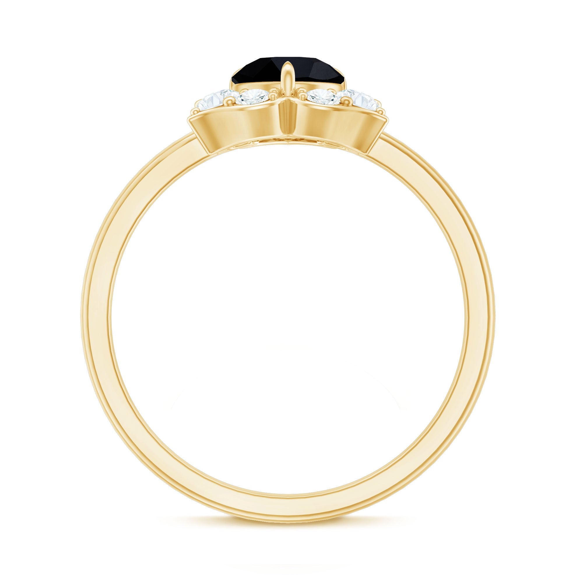 Natural Black Spinel Flower Engagement Ring with Diamond