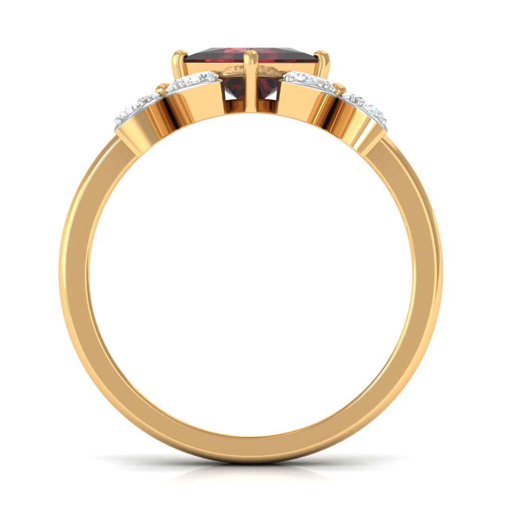 Natural 6mm Garnet Princess Cut Engagement Ring with Diamond Flower