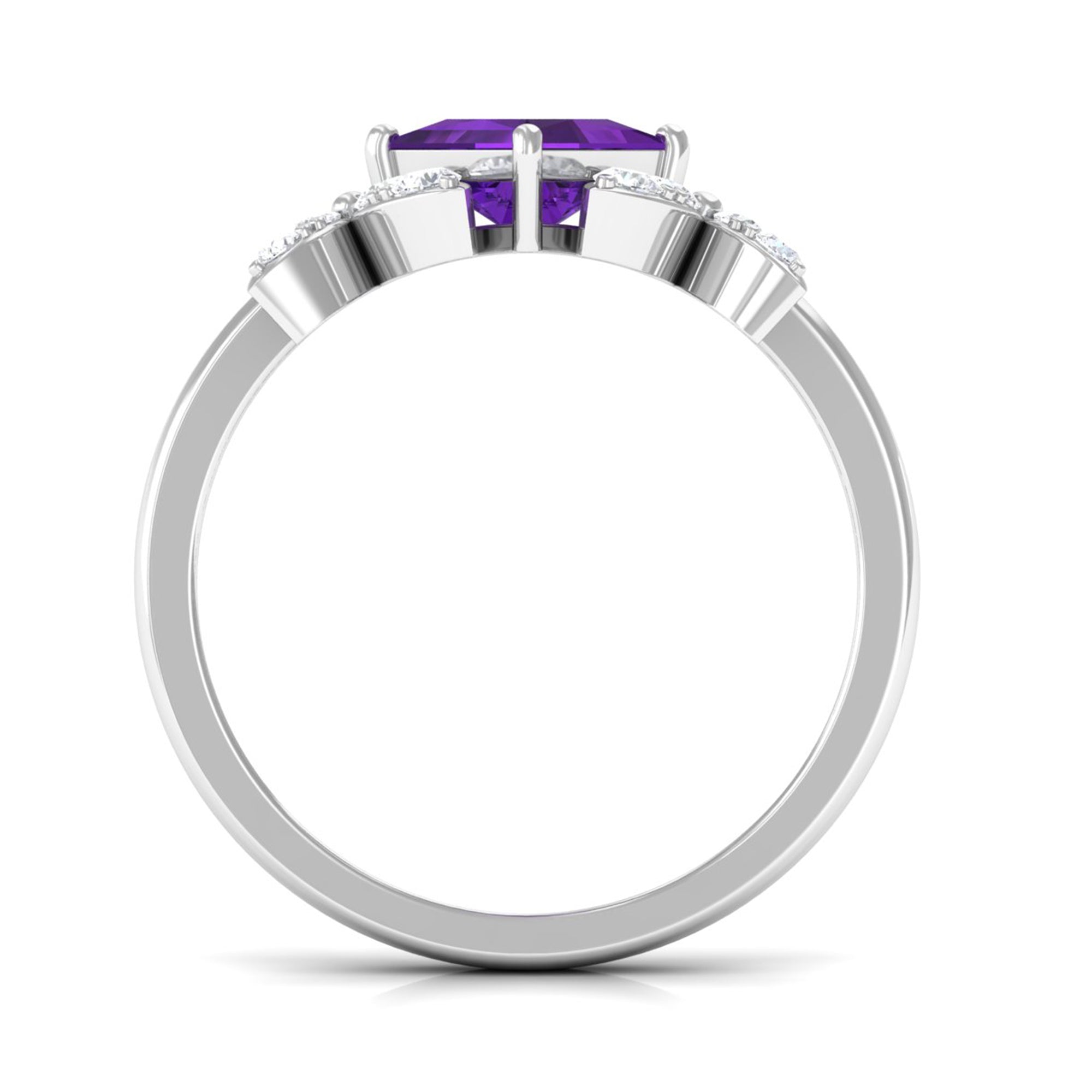 Princess Cut Amethyst Floral Engagement Ring with Diamond