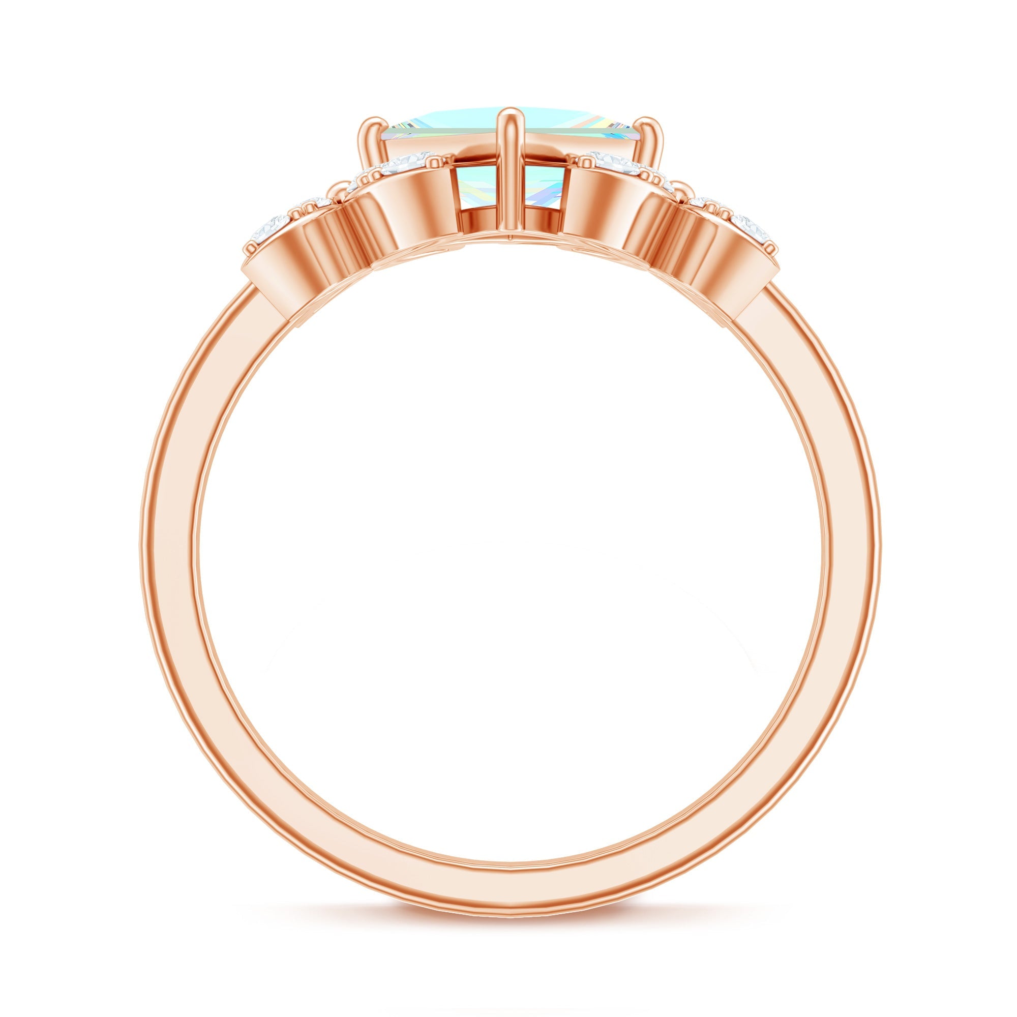 Natural Princess Cut Ethiopian Opal Flower Engagement Ring with Diamond