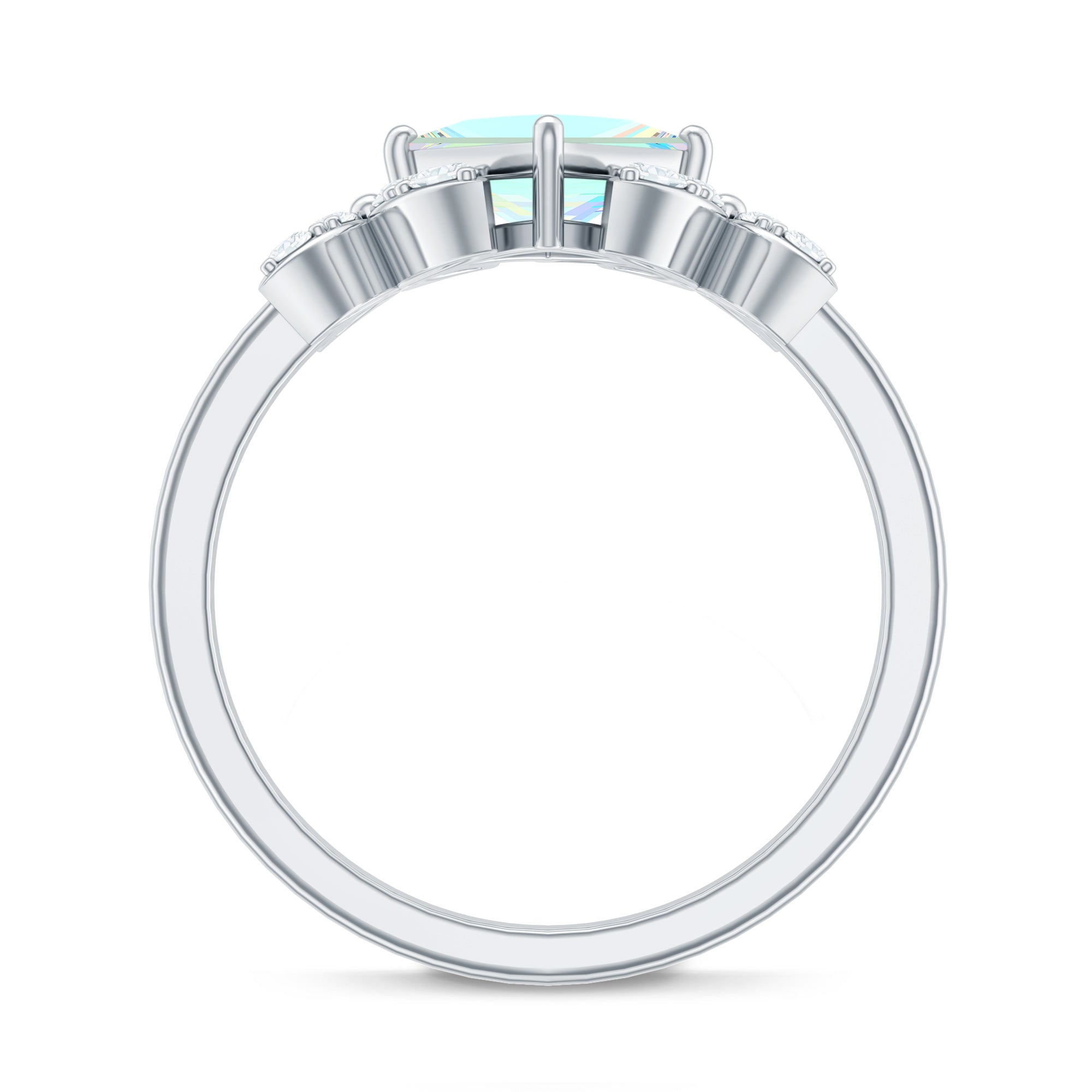 Natural Princess Cut Ethiopian Opal Flower Engagement Ring with Diamond