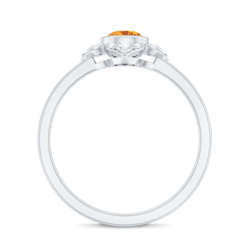 Natural Citrine Diamond Flower Engagement Ring with Certificate