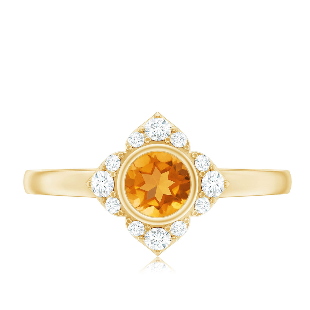 Natural Citrine Diamond Flower Engagement Ring with Certificate