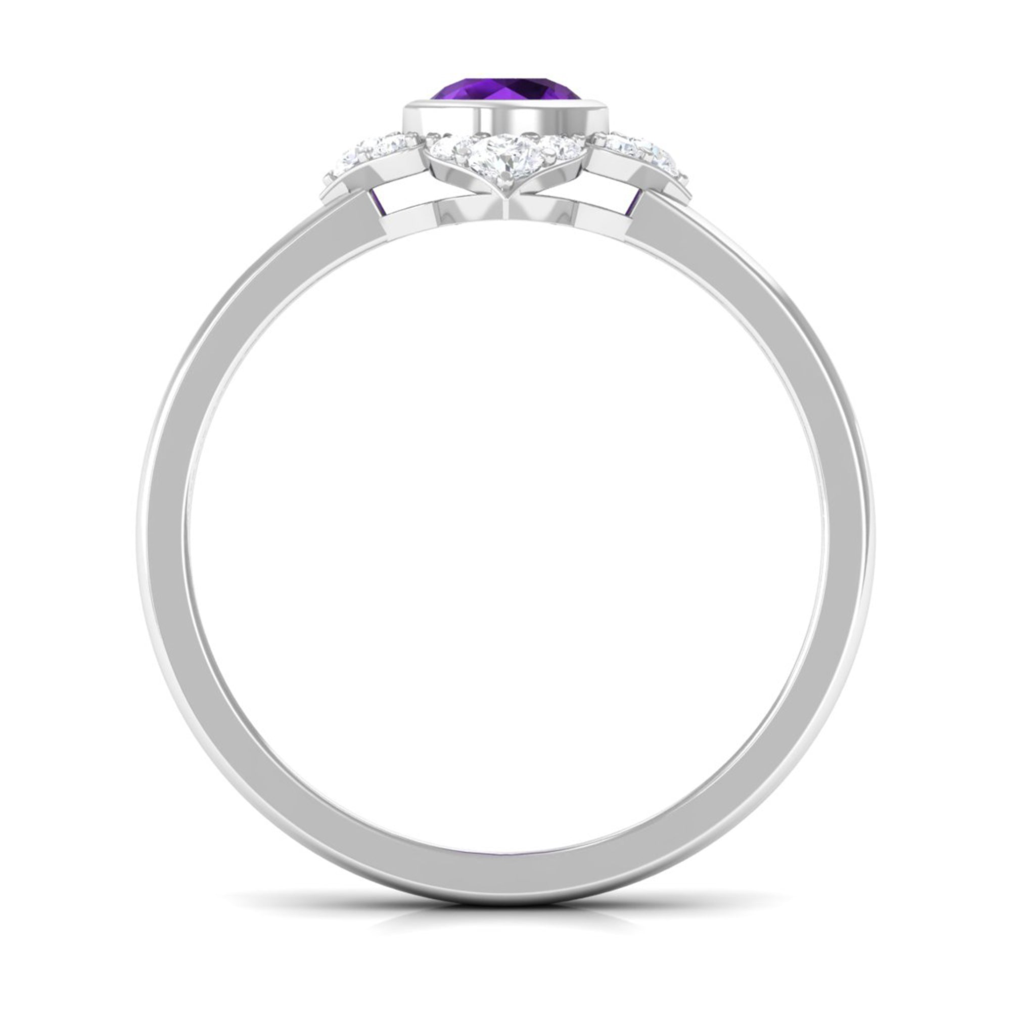 3/4 CT Bezel Set Amethyst Flower Engagement Ring with Diamond