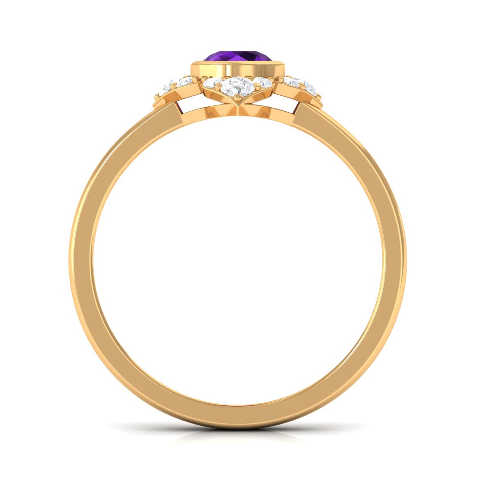 3/4 CT Bezel Set Amethyst Flower Engagement Ring with Diamond