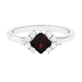 Real 6mm Garnet Princess Cut Engagement Ring with Diamond