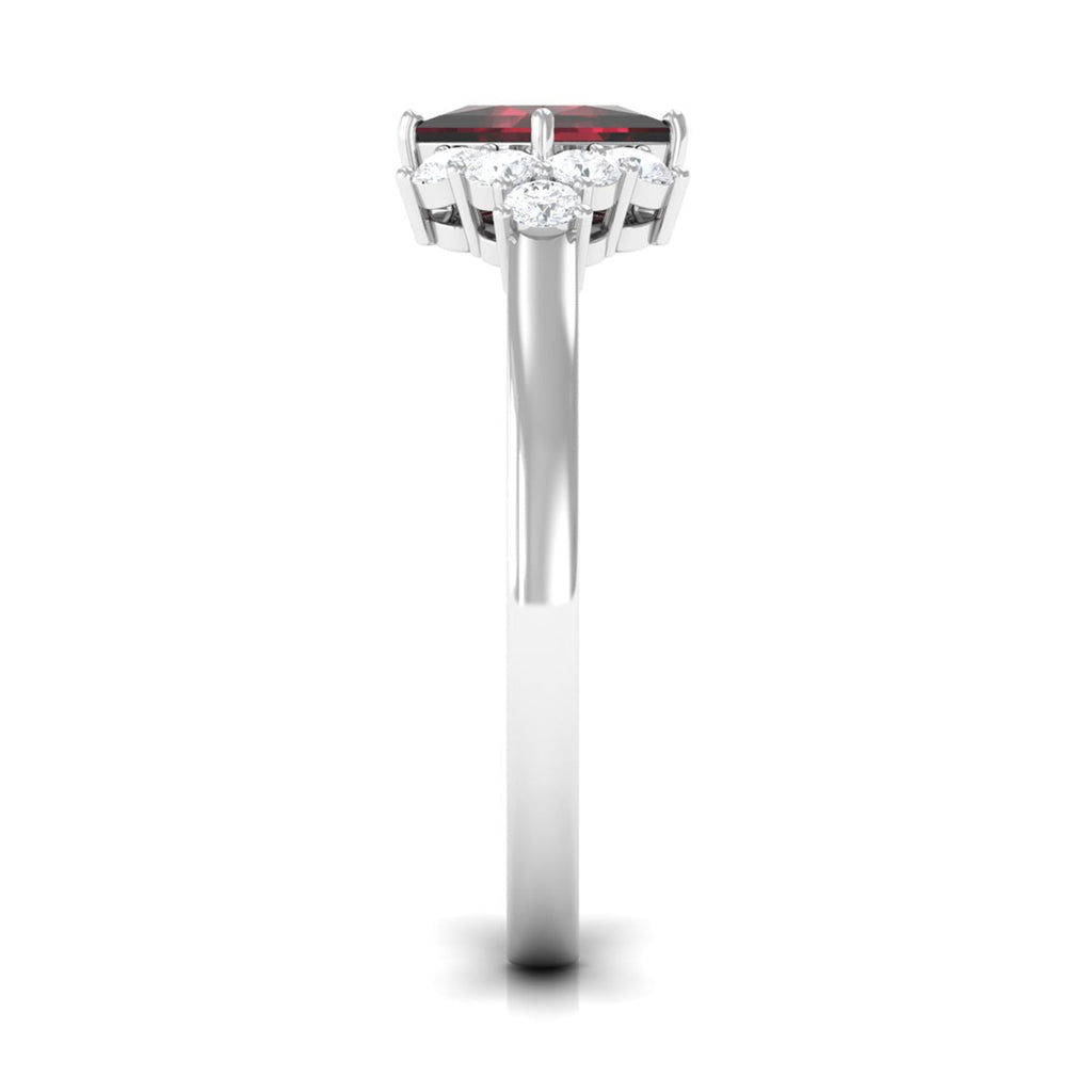 Real 6mm Garnet Princess Cut Engagement Ring with Diamond