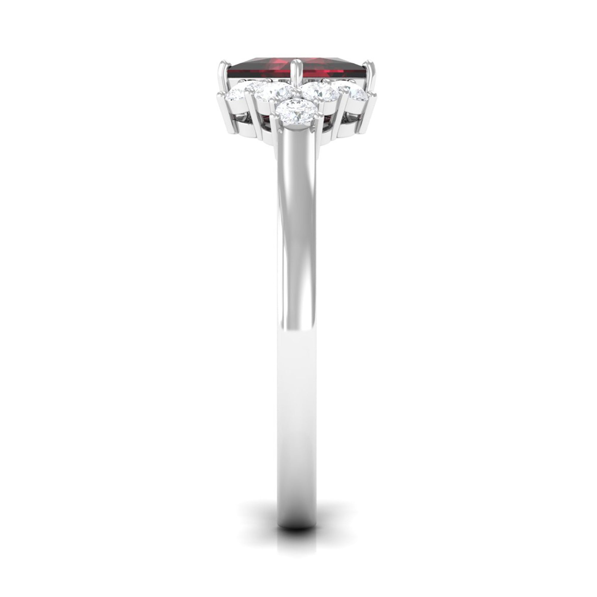 Real 6mm Garnet Princess Cut Engagement Ring with Diamond