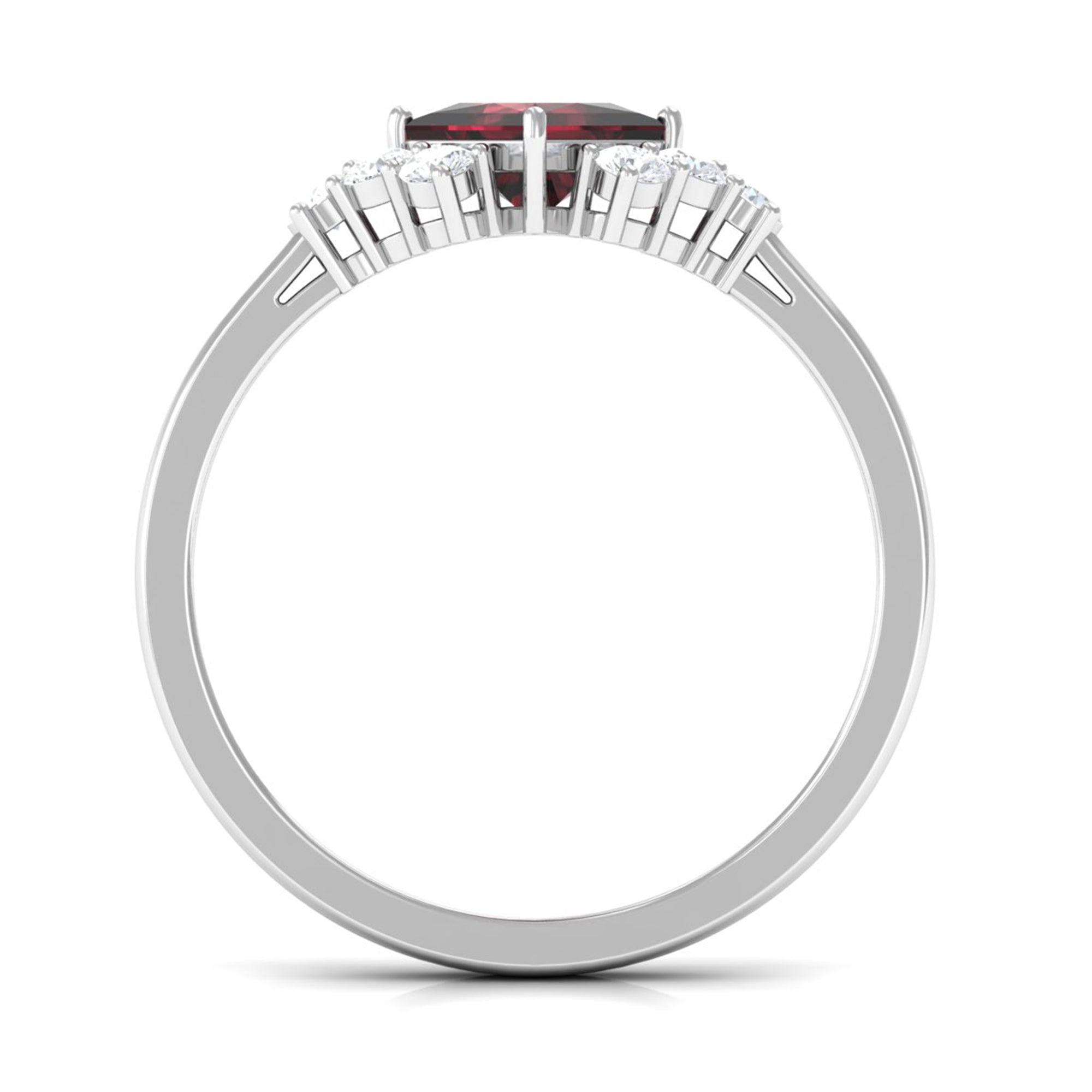Real 6mm Garnet Princess Cut Engagement Ring with Diamond