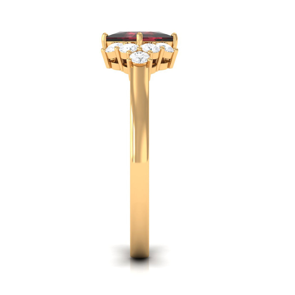 Real 6mm Garnet Princess Cut Engagement Ring with Diamond