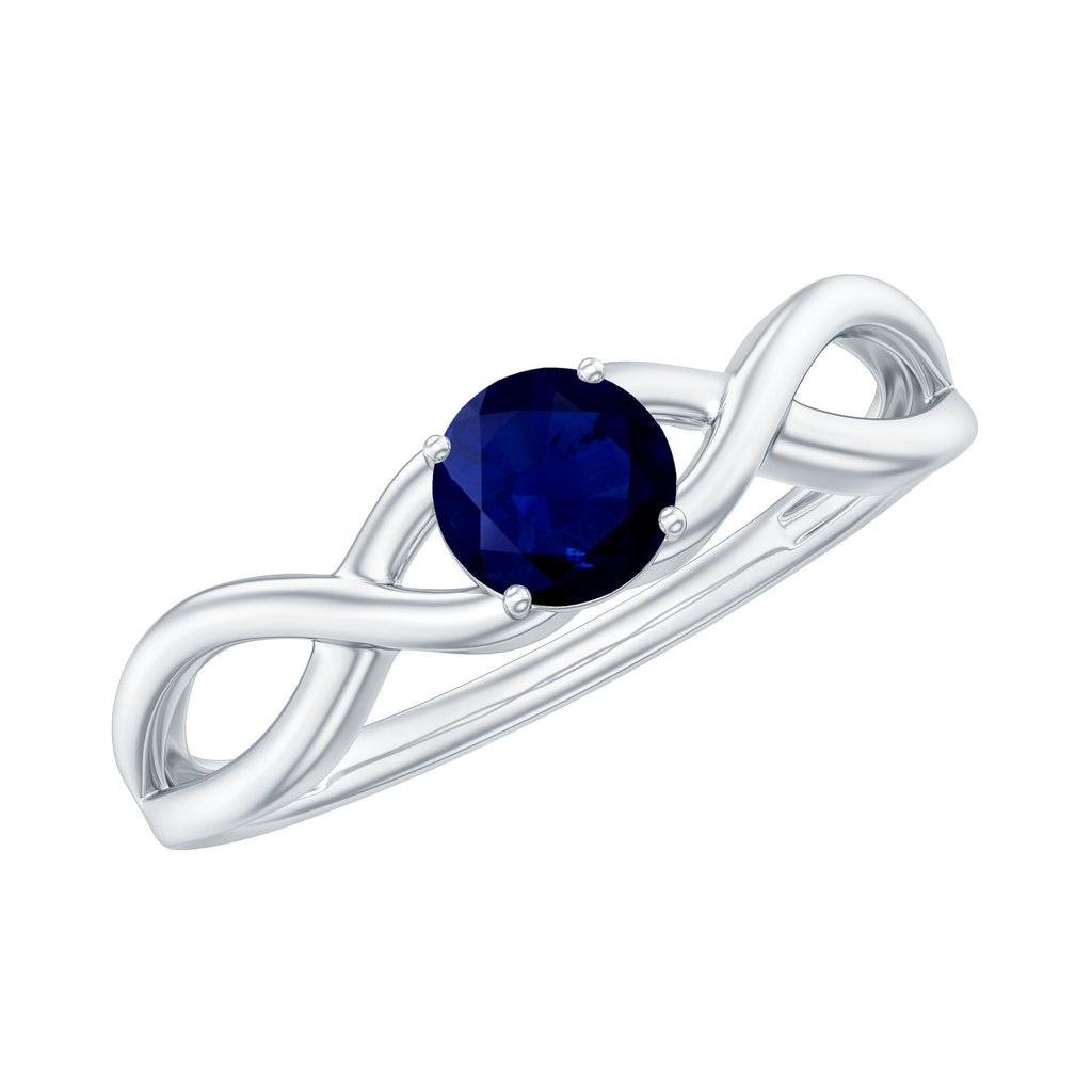 Natural 0.9 Carat Blue Sapphire Promise Ring with Crossover Shank