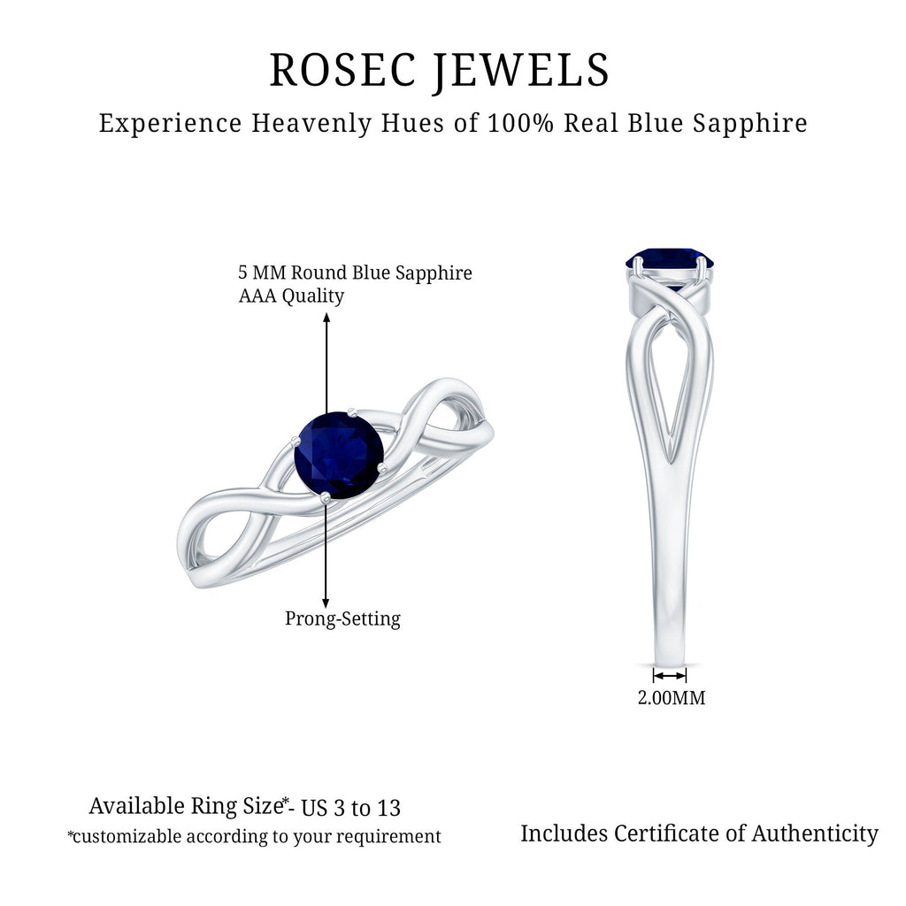 Natural 0.9 Carat Blue Sapphire Promise Ring with Crossover Shank