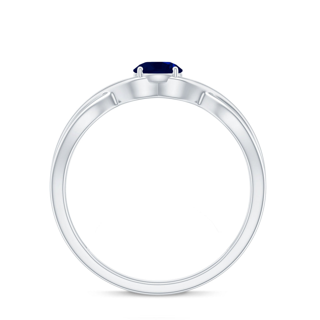Natural 0.9 Carat Blue Sapphire Promise Ring with Crossover Shank