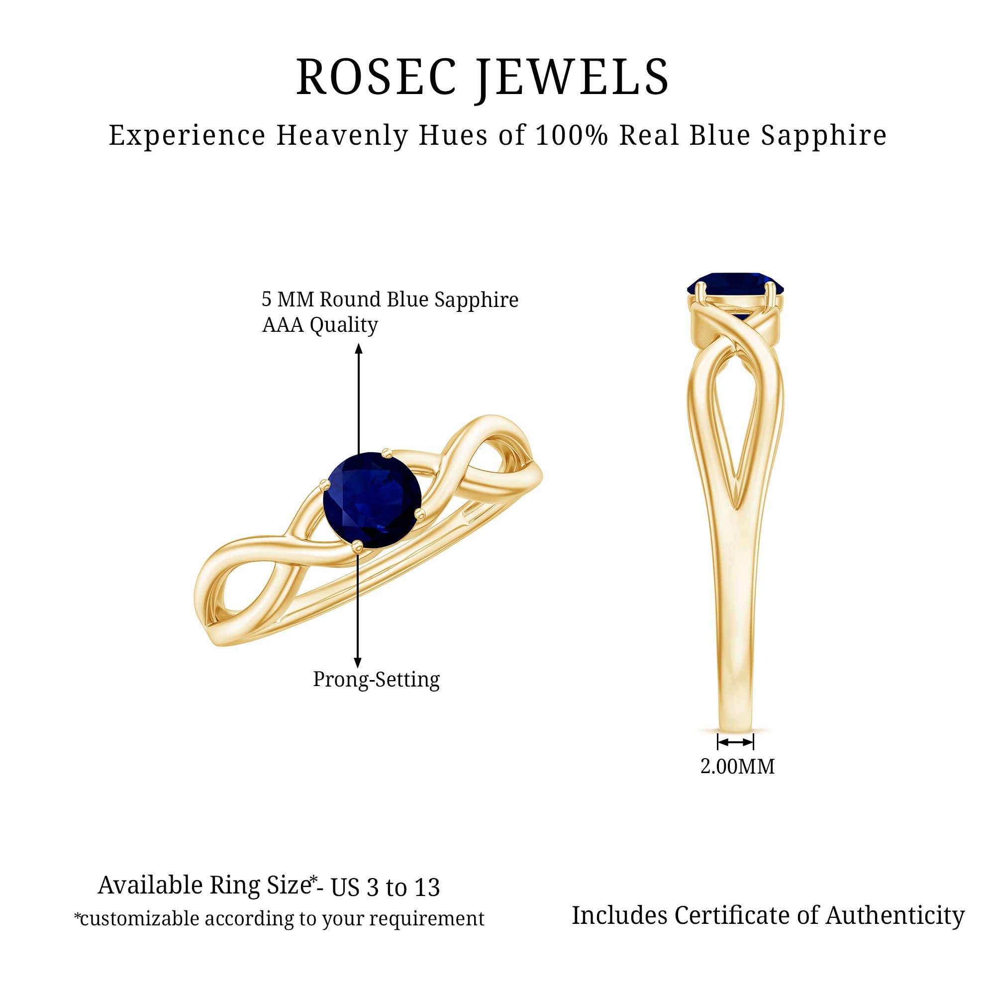 Natural 0.9 Carat Blue Sapphire Promise Ring with Crossover Shank