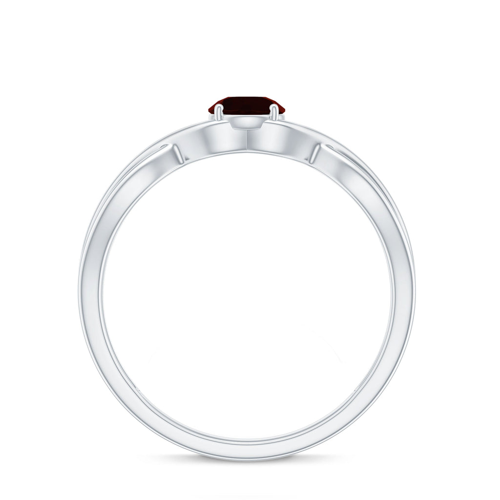 Genuine 8mm Garnet Solitaire Engagement Ring with Crossover Shank