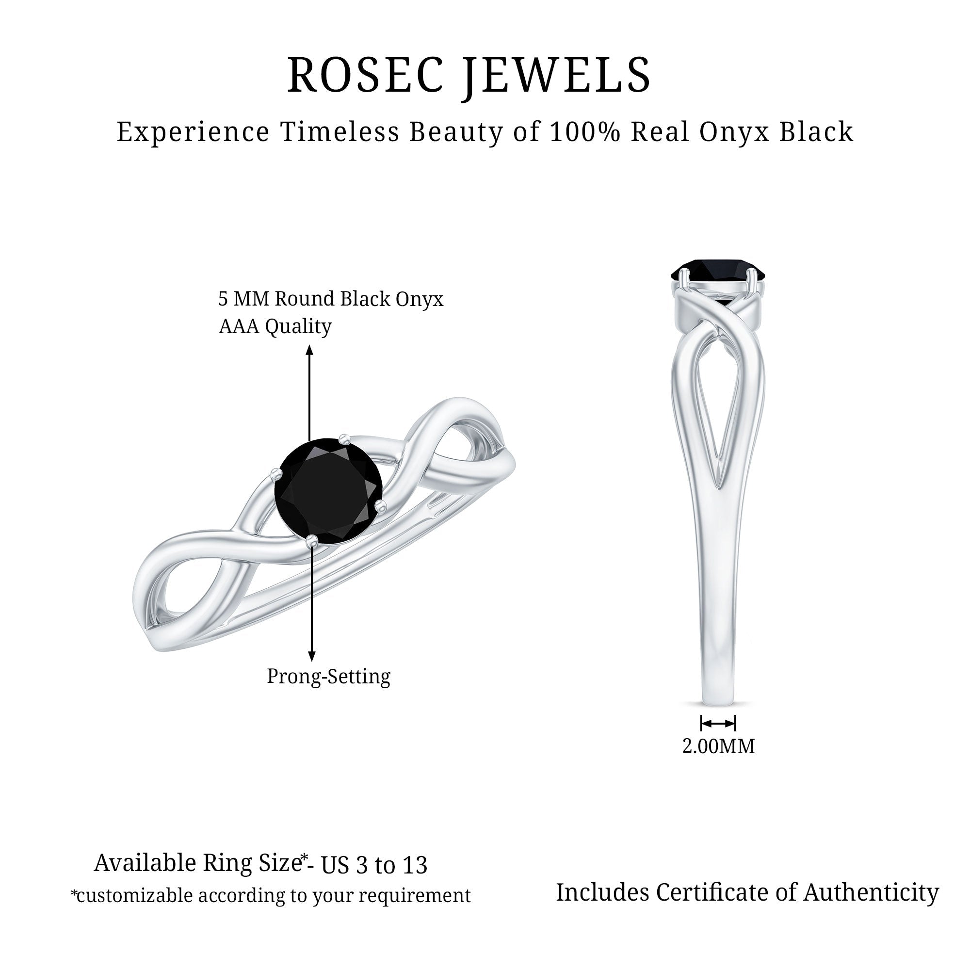 Solitaire Black Onyx Infinity Promise Ring for Women