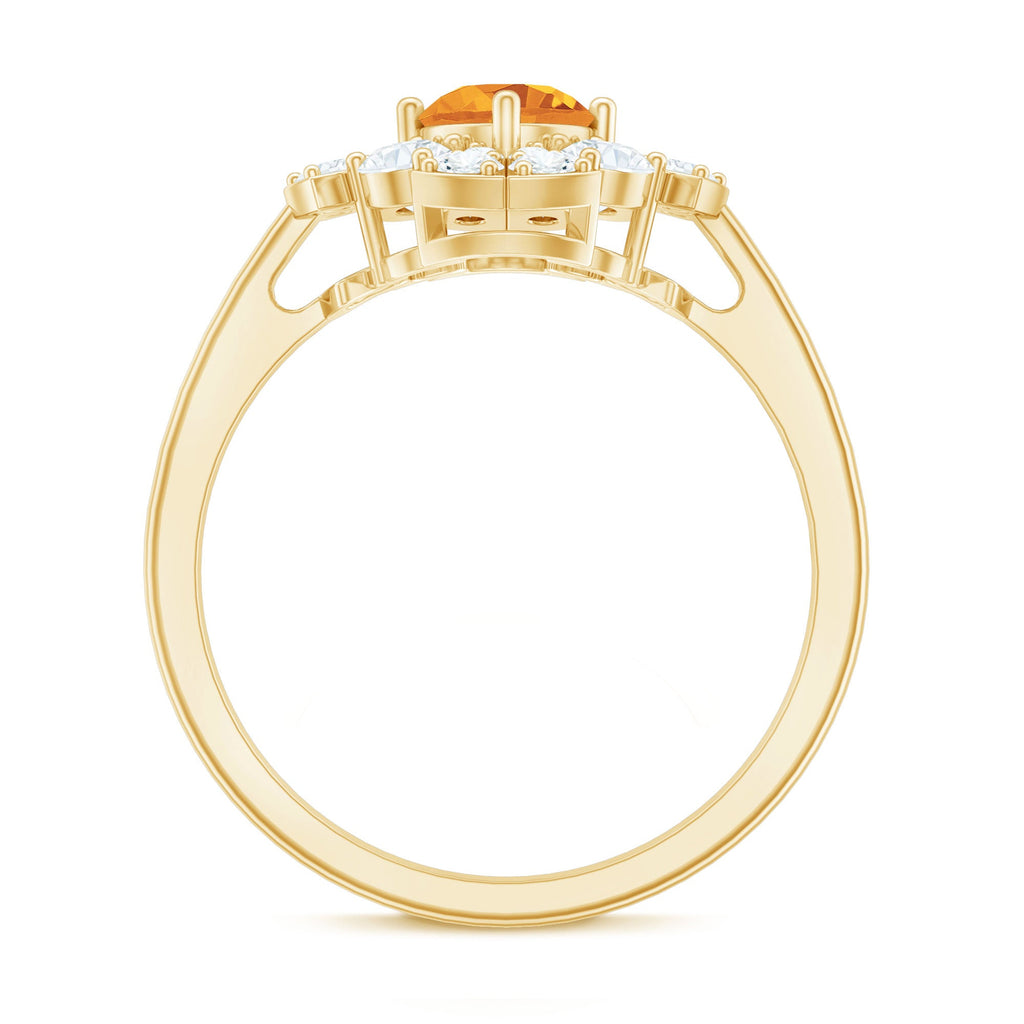 Vintage Looking Citrine Flower Engagement Ring with Certificate