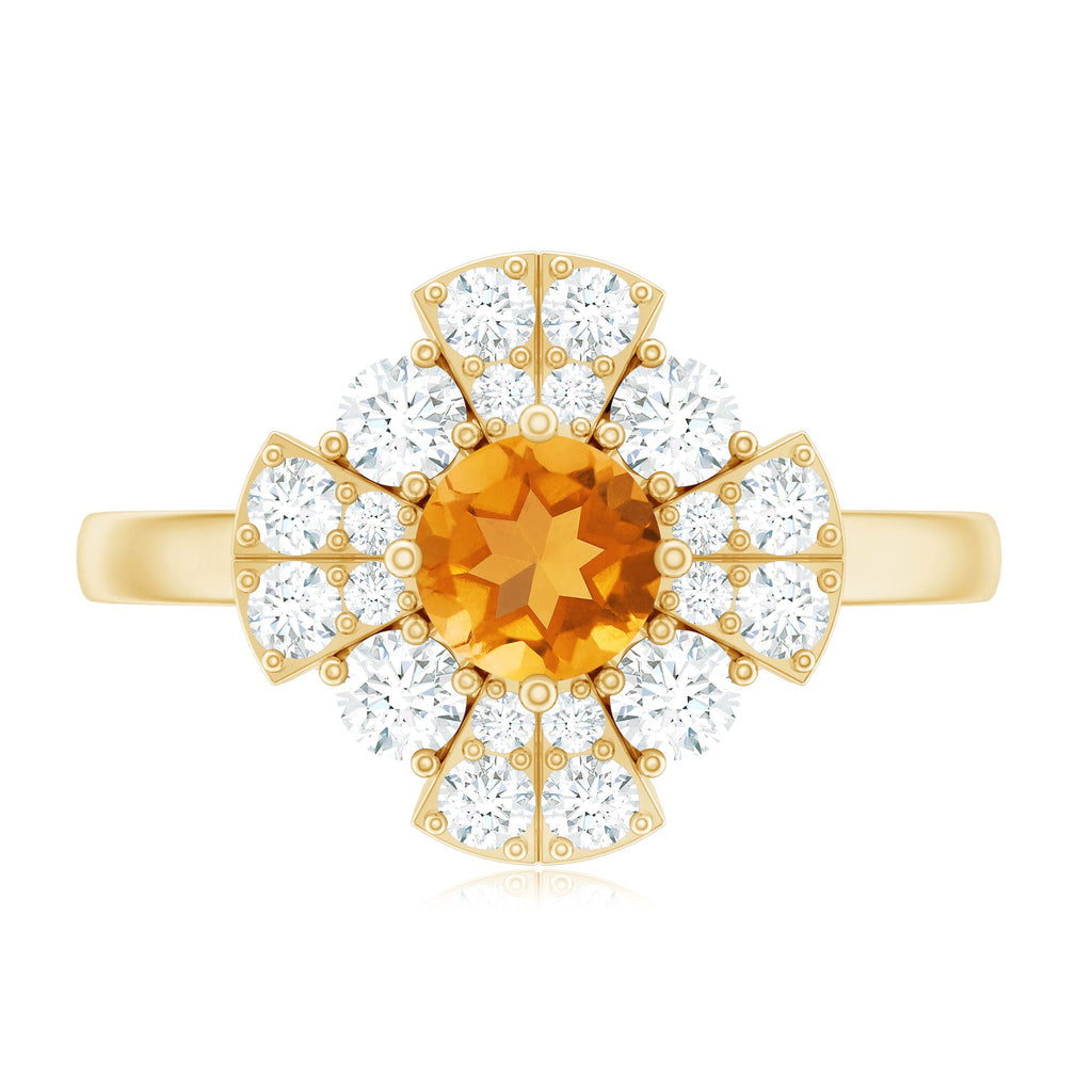 Vintage Looking Citrine Flower Engagement Ring with Certificate