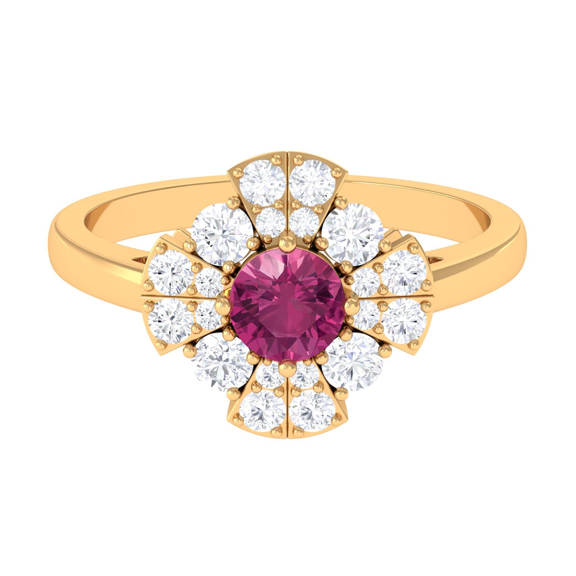 Pink Tourmaline Flower Inspired Engagement Ring with Moissanite